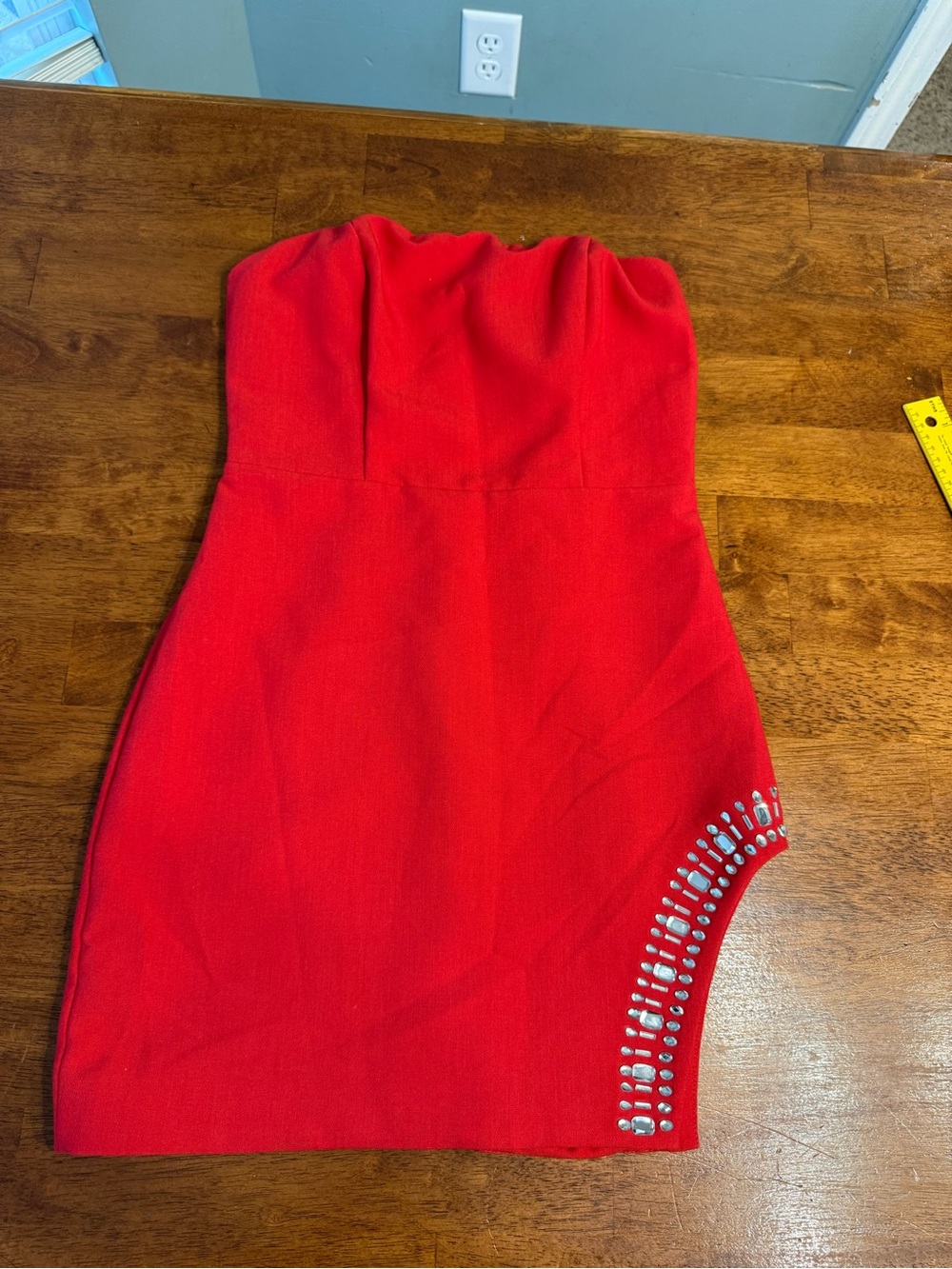 DO+BE The Winnie Red Rhinestone Strapless Bodycon Mini Dress Size Small